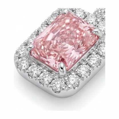2.25 Carat Radiant Pink Lab Grown Diamond and White Diamond Halo Pendant 14K White Gold