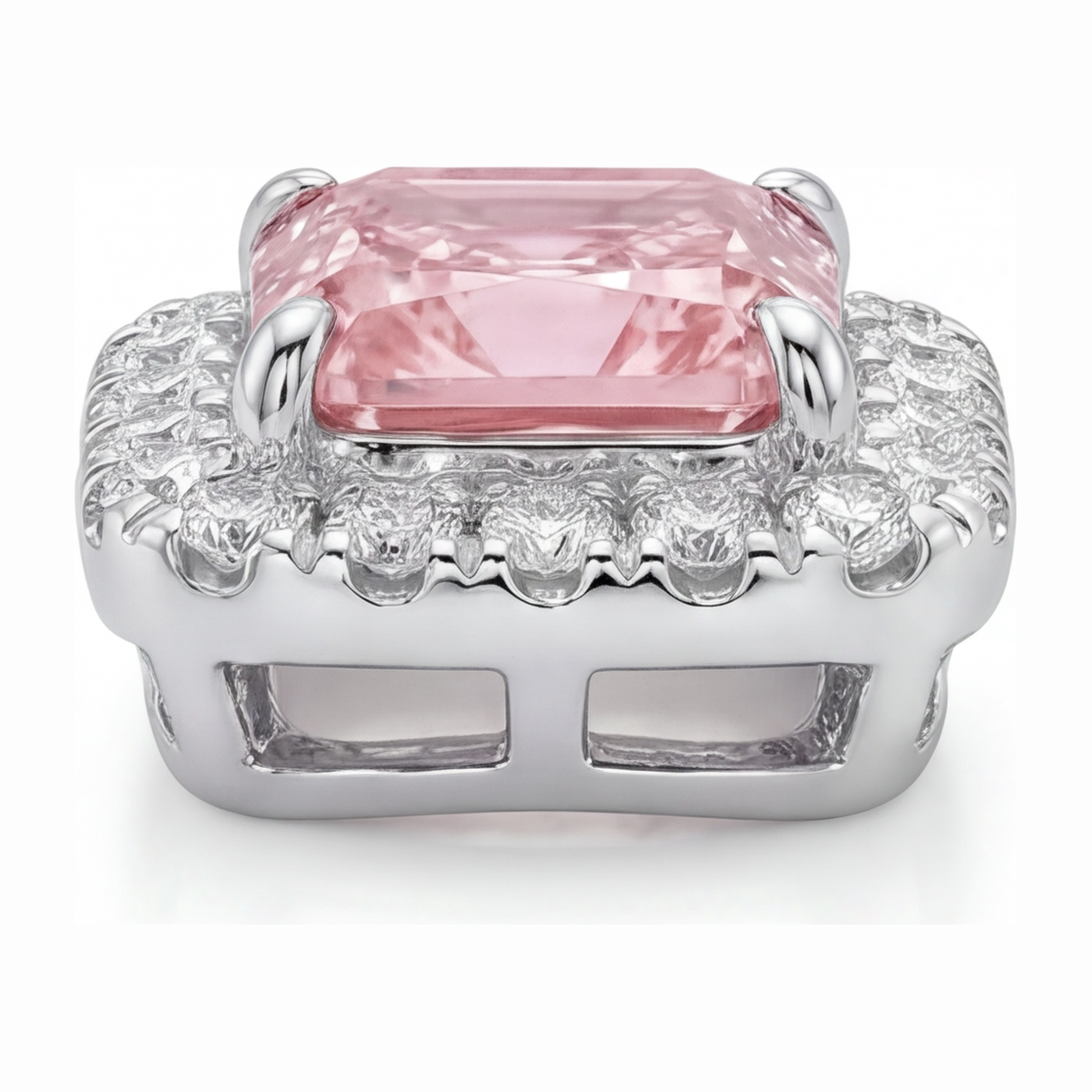2.25 Carat Radiant Pink Lab Grown Diamond and White Diamond Halo Pendant 14K White Gold