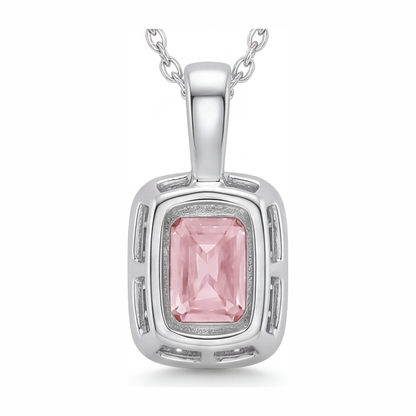 2.25 Carat Radiant Pink Lab Grown Diamond and White Diamond Halo Pendant 14K White Gold