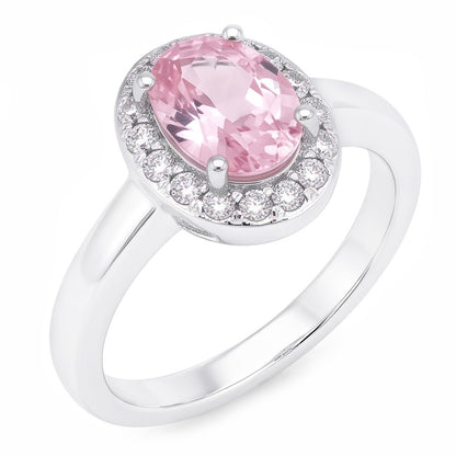 2.26 Cts. Halo Pink Oval Gemstone Anniversary Ring White Gold