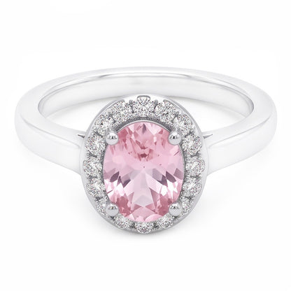 2.26 Cts. Halo Pink Oval Gemstone Anniversary Ring White Gold