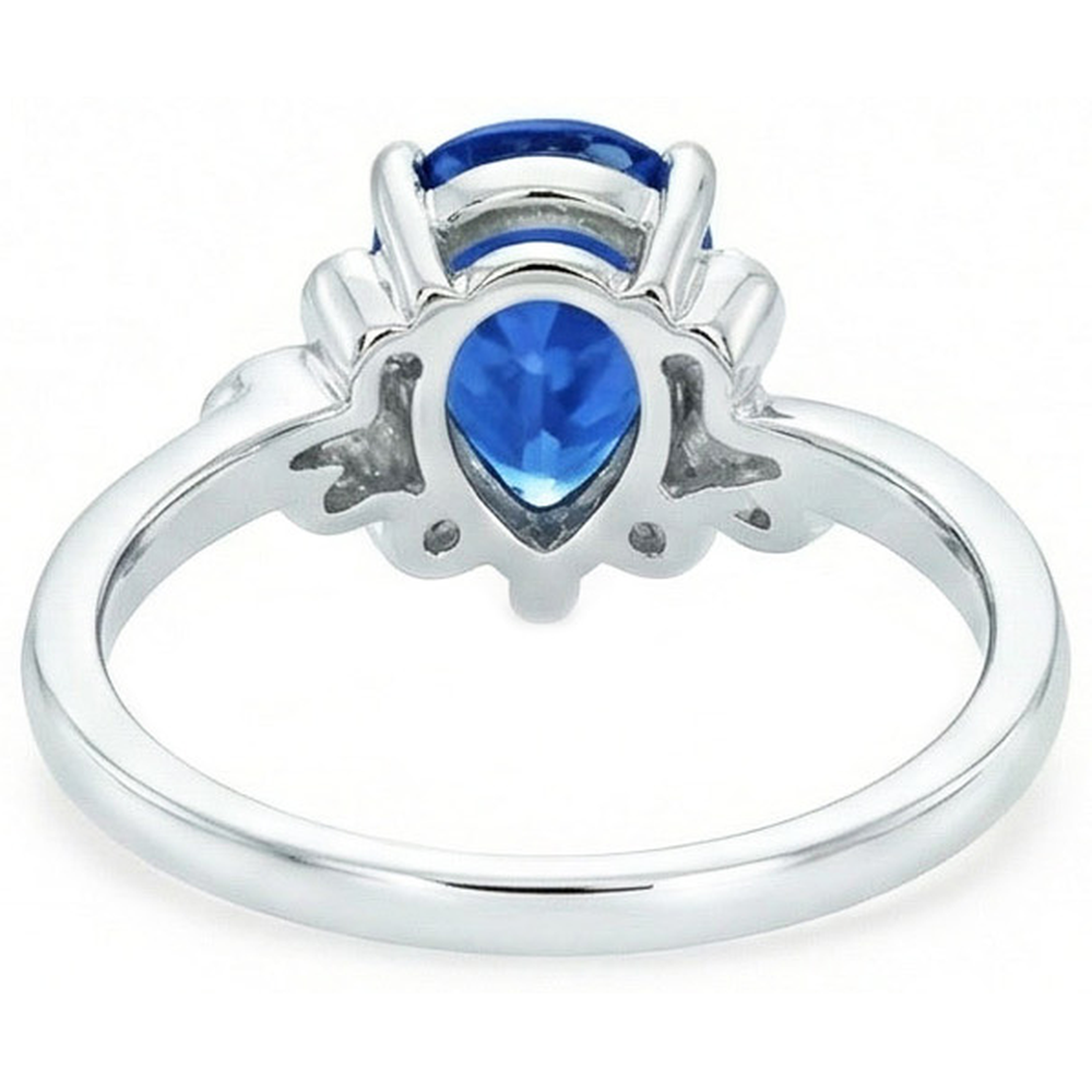 2.30 Carats Ceylon Sapphire And Natural Earth Mined Diamond Ring White Gold 14K