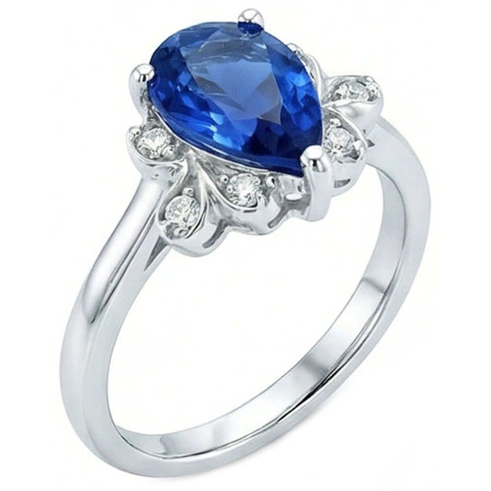 2.30 Carats Ceylon Sapphire And Natural Earth Mined Diamond Ring White Gold 14K