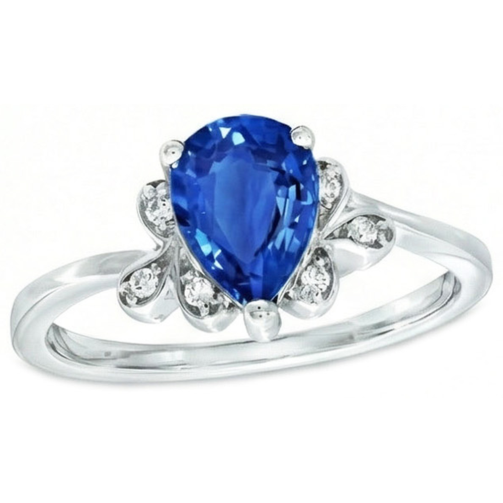 2.30 Carats Ceylon Sapphire And Natural Earth Mined Diamond Ring White Gold 14K