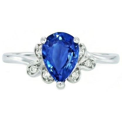 2.30 Carats Ceylon Sapphire And Natural Earth Mined Diamond Ring White Gold 14K