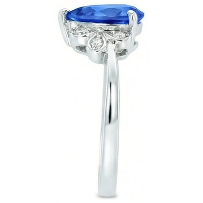 2.30 Carats Ceylon Sapphire And Natural Earth Mined Diamond Ring White Gold 14K