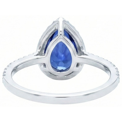 2.30 Carats Pear Cut Sri Lanka Blue Sapphire & Round Natural Earth Mined Diamond Ring