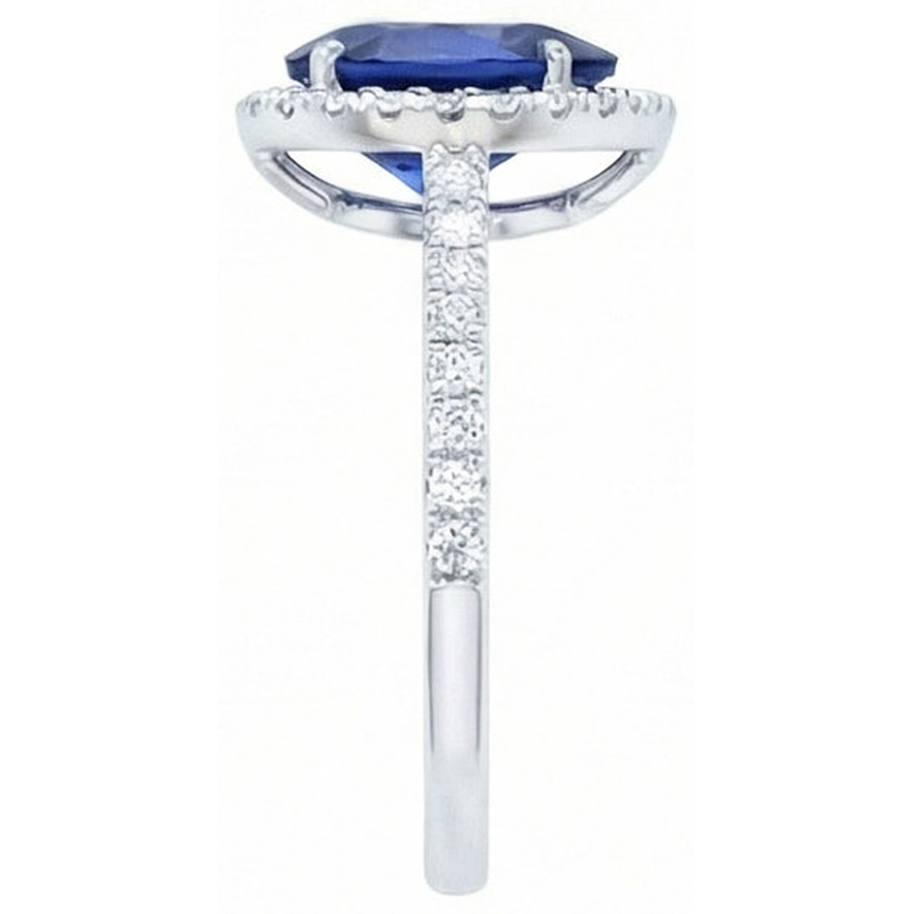 2.30 Carats Pear Cut Sri Lanka Blue Sapphire & Round Natural Earth Mined Diamond Ring