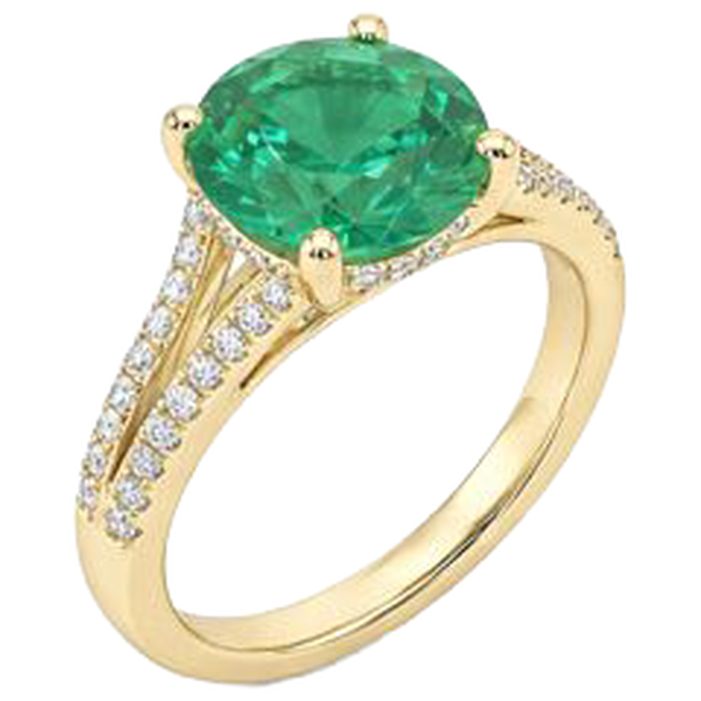 2.30 Carats Prong Green Emerald GIA With Natural Earth Mined Diamonds Ring Gemstone Yellow Gold 14K