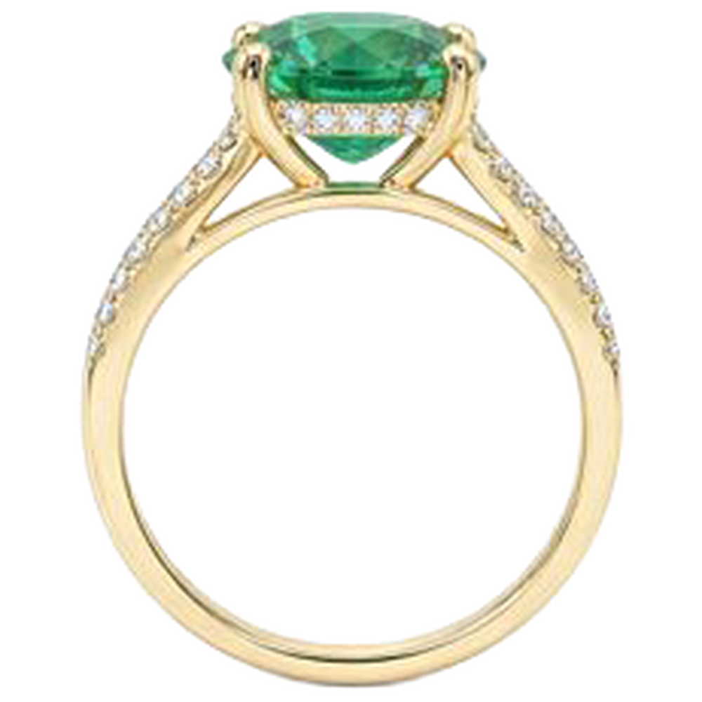 2.30 Carats Prong Green Emerald GIA With Natural Earth Mined Diamonds Ring Gemstone Yellow Gold 14K
