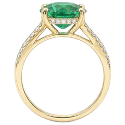 2.30 Carats Prong Green Emerald GIA With Natural Earth Mined Diamonds Ring Gemstone Yellow Gold 14K