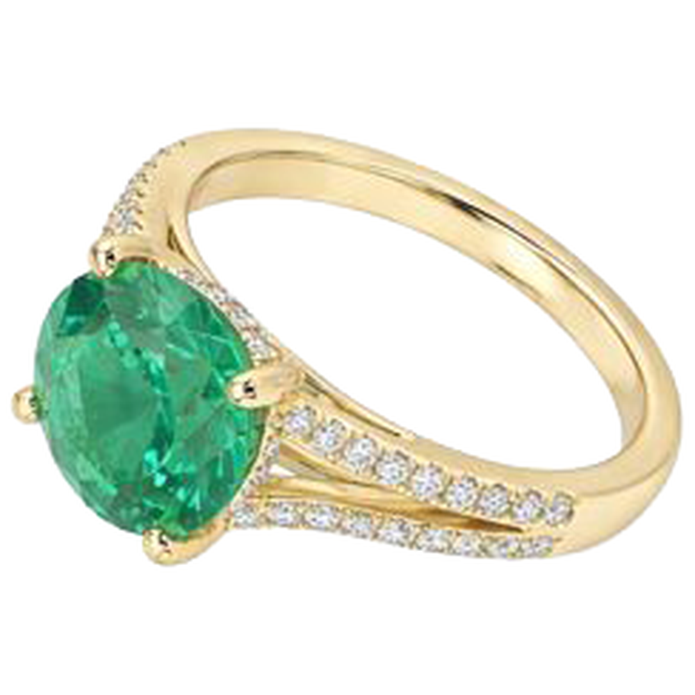 2.30 Carats Prong Green Emerald GIA With Natural Earth Mined Diamonds Ring Gemstone Yellow Gold 14K