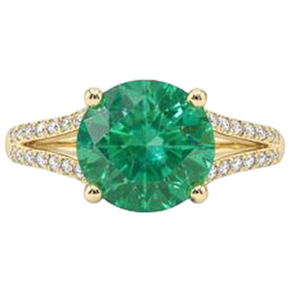 2.30 Carats Prong Green Emerald GIA With Natural Earth Mined Diamonds Ring Gemstone Yellow Gold 14K