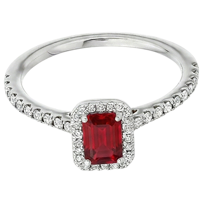 2.30 Carats Ruby With Natural Earth Mined Diamonds Halo Ring White Gold 14K Prong Set
