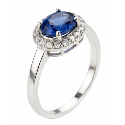 2.40 Ct Oval Ceylon Sapphire And Natural Earth Mined Diamond Ring White Gold 14K