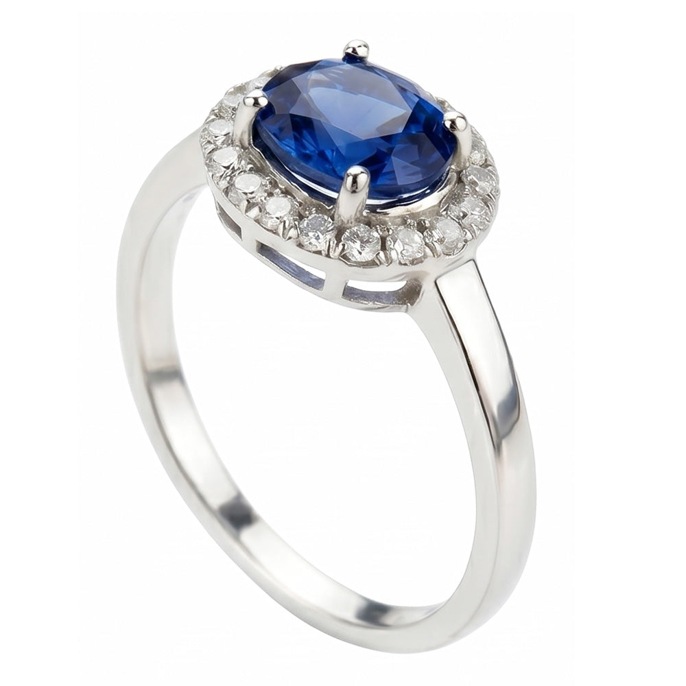 2.40 Ct Oval Ceylon Sapphire And Natural Earth Mined Diamond Ring White Gold 14K