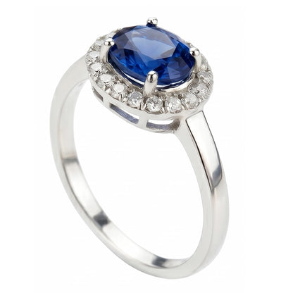 2.40 Ct Oval Ceylon Sapphire And Natural Earth Mined Diamond Ring White Gold 14K