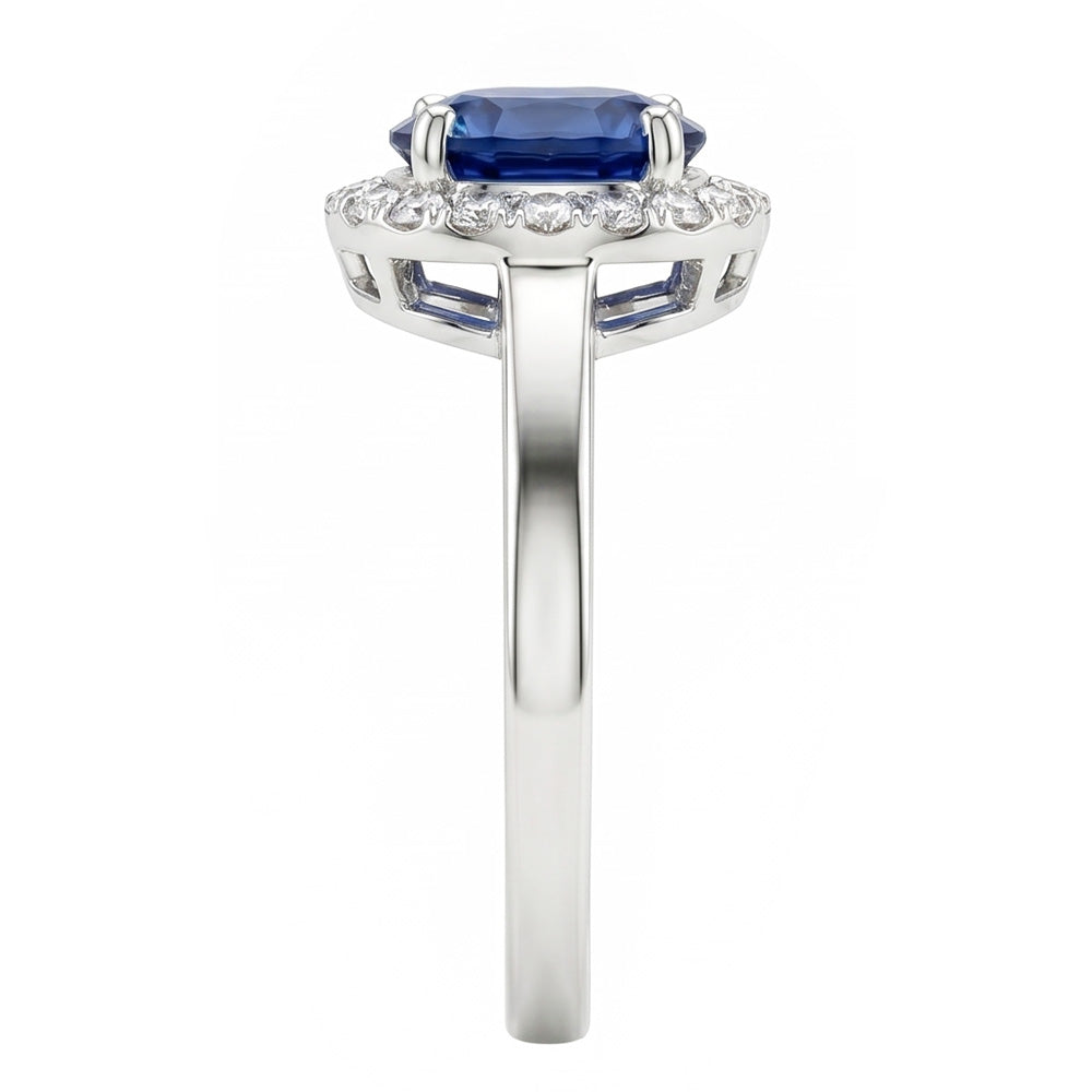 2.40 Ct Oval Ceylon Sapphire And Natural Earth Mined Diamond Ring White Gold 14K