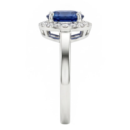 2.40 Ct Oval Ceylon Sapphire And Natural Earth Mined Diamond Ring White Gold 14K