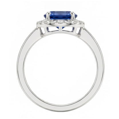 2.40 Ct Oval Ceylon Sapphire And Natural Earth Mined Diamond Ring White Gold 14K