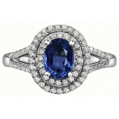 2.45 Ct Blue Oval Sapphire With Natural Earth Mined Diamond Wedding Ring White Gold 14K