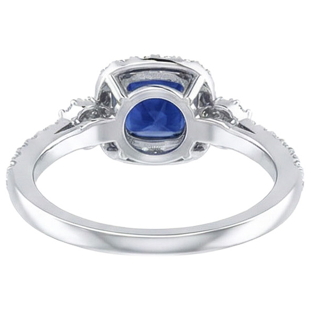 2.45 Ct Ceylon Sapphire And Natural Earth Mined Diamonds Halo Fancy Ring White Gold 14K