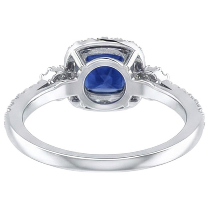 2.45 Ct Ceylon Sapphire And Natural Earth Mined Diamonds Halo Fancy Ring White Gold 14K
