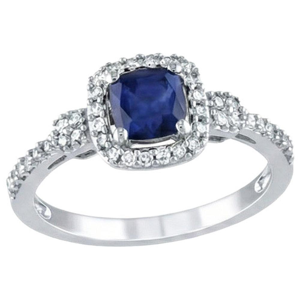 2.45 Ct Ceylon Sapphire And Natural Earth Mined Diamonds Halo Fancy Ring White Gold 14K
