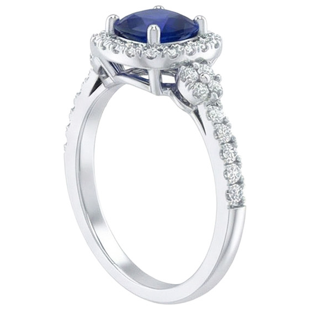 2.45 Ct Ceylon Sapphire And Natural Earth Mined Diamonds Halo Fancy Ring White Gold 14K