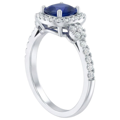 2.45 Ct Ceylon Sapphire And Natural Earth Mined Diamonds Halo Fancy Ring White Gold 14K
