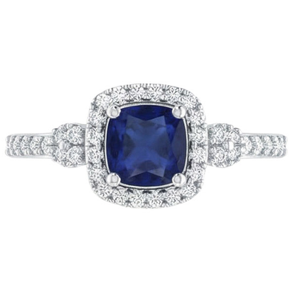 2.45 Ct Ceylon Sapphire And Natural Earth Mined Diamonds Halo Fancy Ring White Gold 14K