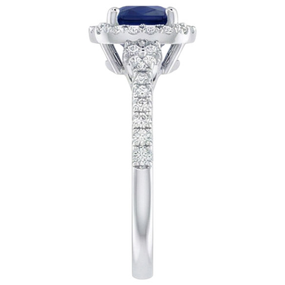 2.45 Ct Ceylon Sapphire And Natural Earth Mined Diamonds Halo Fancy Ring White Gold 14K