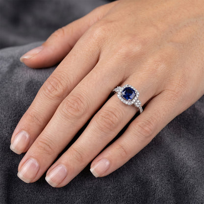 2.45 Ct Ceylon Sapphire And Natural Earth Mined Diamonds Halo Fancy Ring White Gold 14K