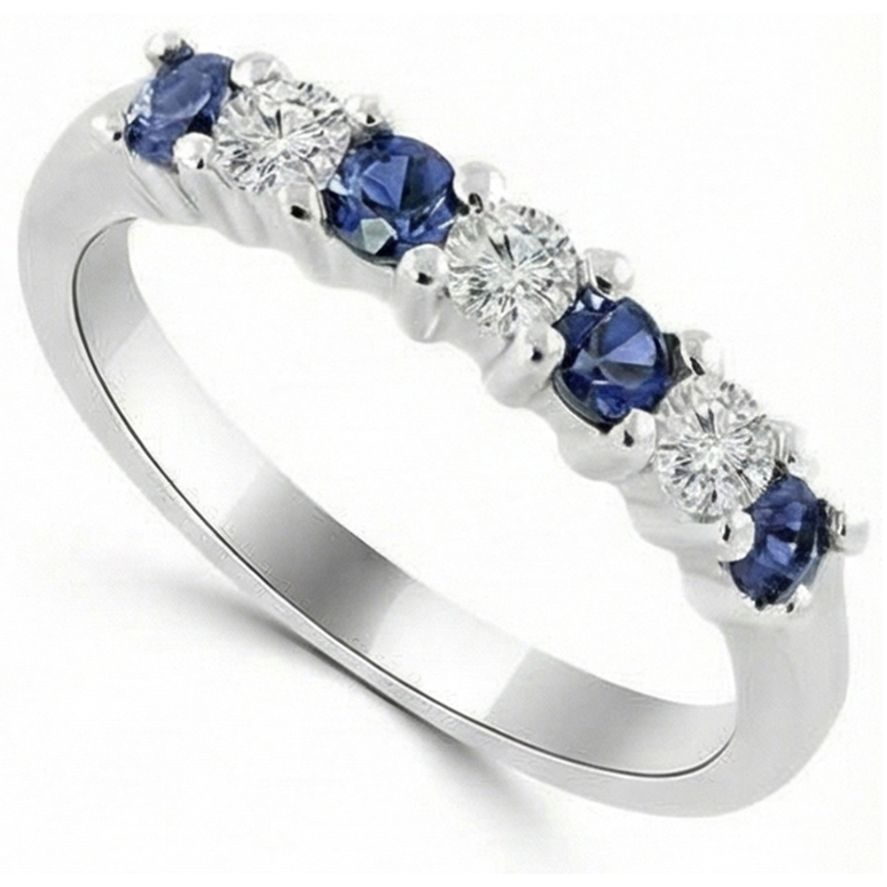 2.45 Ct Round Sri Lanka Sapphire Natural Earth Mined Diamond Wedding Band