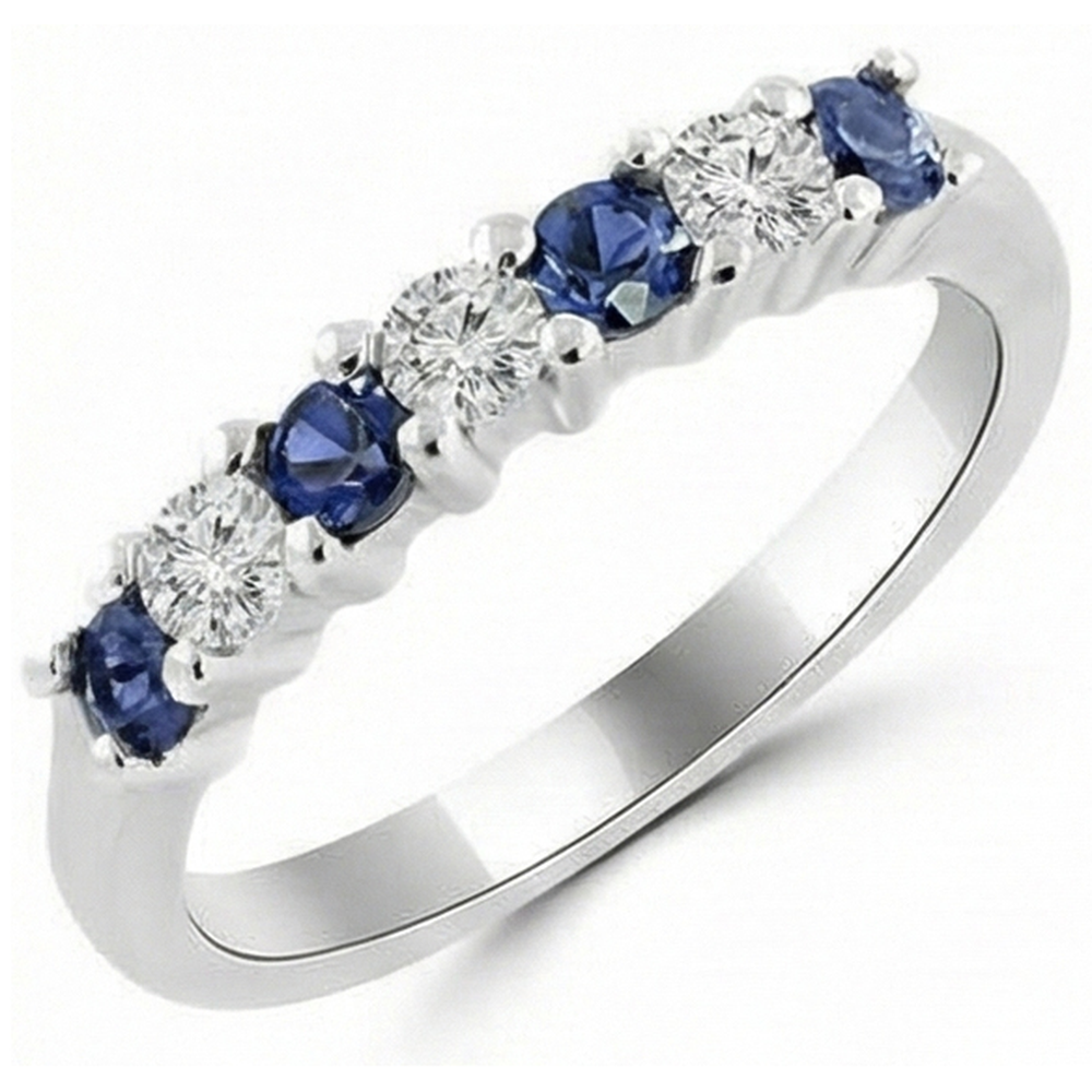2.45 Ct Round Sri Lanka Sapphire Natural Earth Mined Diamond Wedding Band