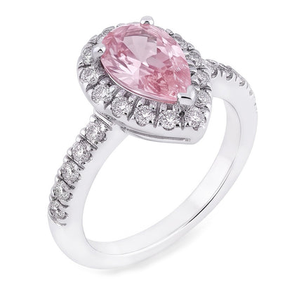 2.46 Ct Pink Pear Halo Gemstone Wedding Anniversary Ring Gold 14K