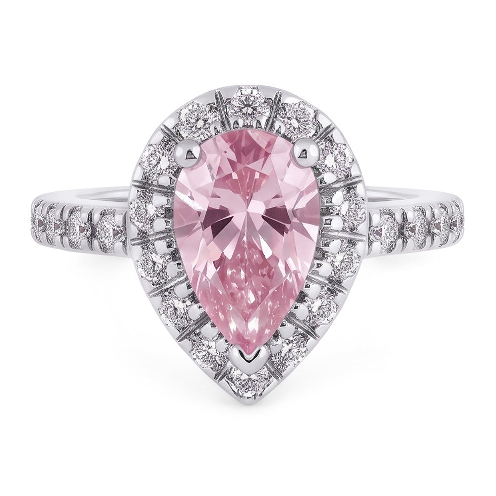 2.46 Ct Pink Pear Halo Gemstone Wedding Anniversary Ring Gold 14K