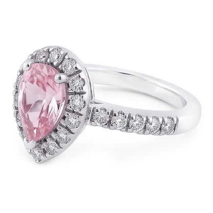 2.46 Ct Pink Pear Halo Gemstone Wedding Anniversary Ring Gold 14K