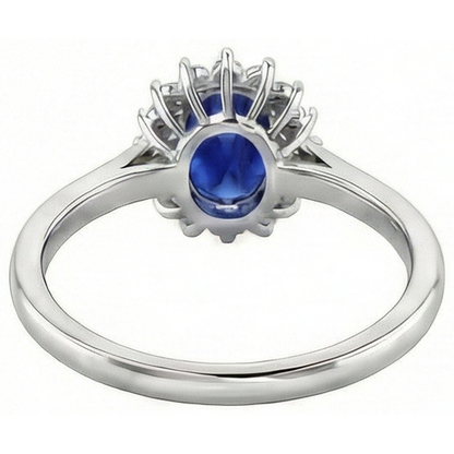 2.5 Carats Blue Oval Cut Kashmir Sapphire And Natural Earth Mined Diamond Ring White Gold 14K