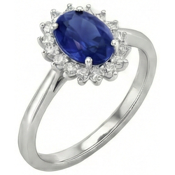 2.5 Carats Blue Oval Cut Kashmir Sapphire And Natural Earth Mined Diamond Ring White Gold 14K