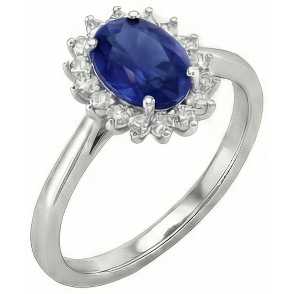 2.5 Carats Blue Oval Cut Kashmir Sapphire And Natural Earth Mined Diamond Ring White Gold 14K