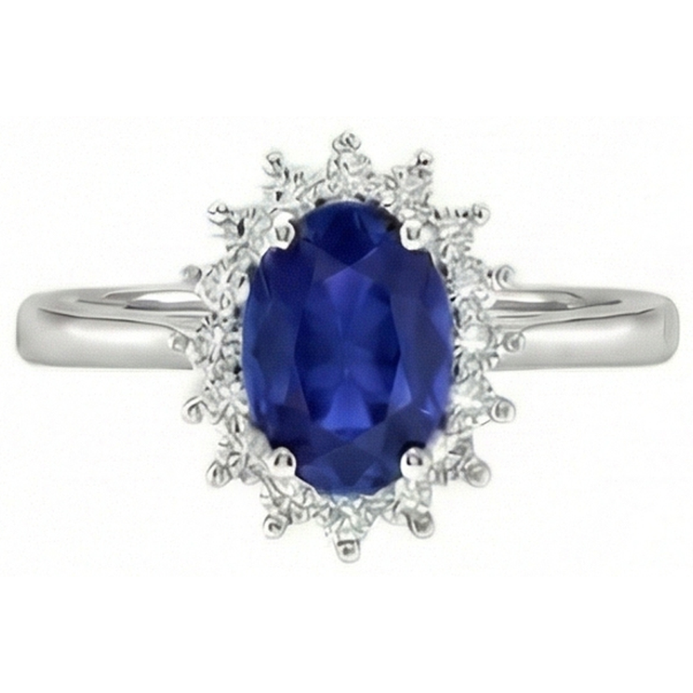 2.5 Carats Blue Oval Cut Kashmir Sapphire And Natural Earth Mined Diamond Ring White Gold 14K