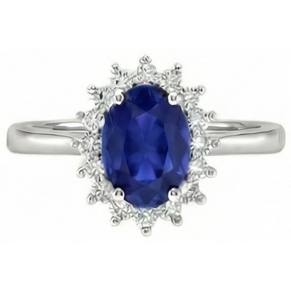 2.5 Carats Blue Oval Cut Kashmir Sapphire And Natural Earth Mined Diamond Ring White Gold 14K