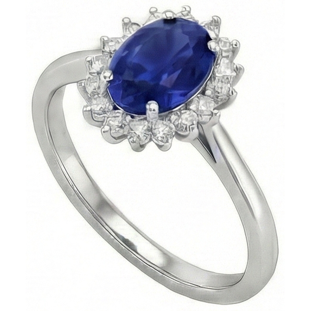 2.5 Carats Blue Oval Cut Kashmir Sapphire And Natural Earth Mined Diamond Ring White Gold 14K