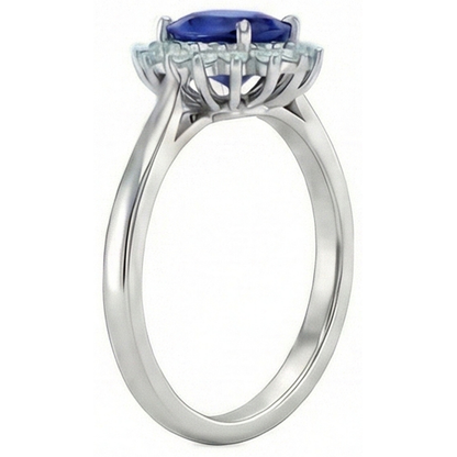 2.5 Carats Blue Oval Cut Kashmir Sapphire And Natural Earth Mined Diamond Ring White Gold 14K