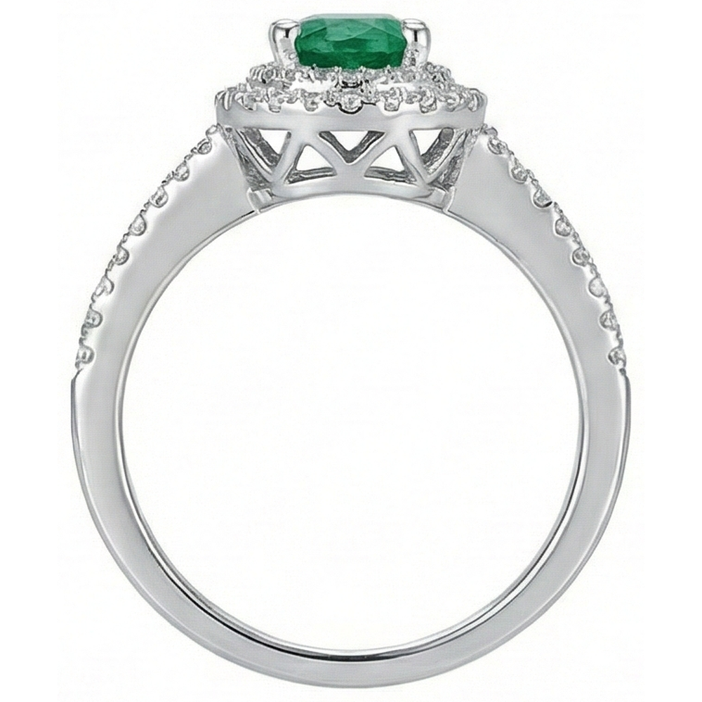2.5 Ct Oval Cut Green Emerald GIA And Natural Earth Mined Diamond Wedding Ring White Gold 14K