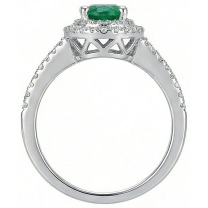 2.5 Ct Oval Cut Green Emerald GIA And Natural Earth Mined Diamond Wedding Ring White Gold 14K