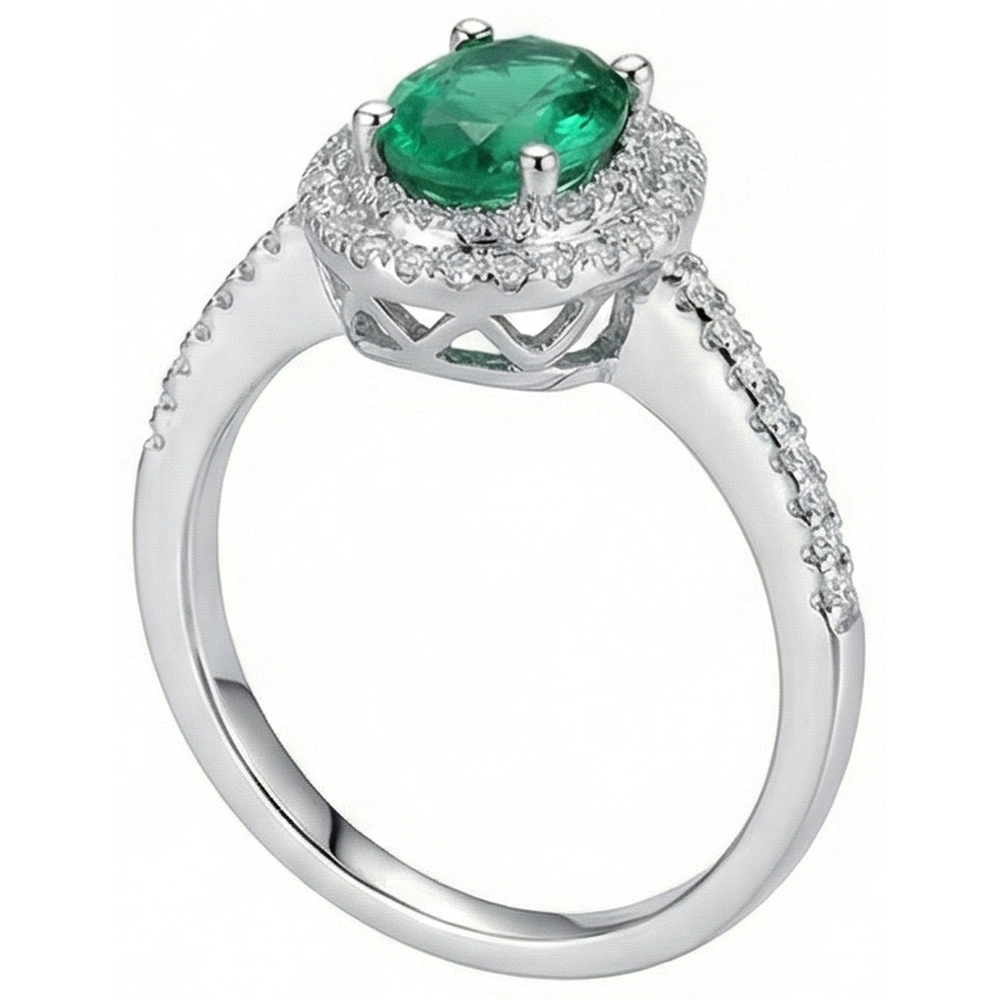 2.5 Ct Oval Cut Green Emerald GIA And Natural Earth Mined Diamond Wedding Ring White Gold 14K