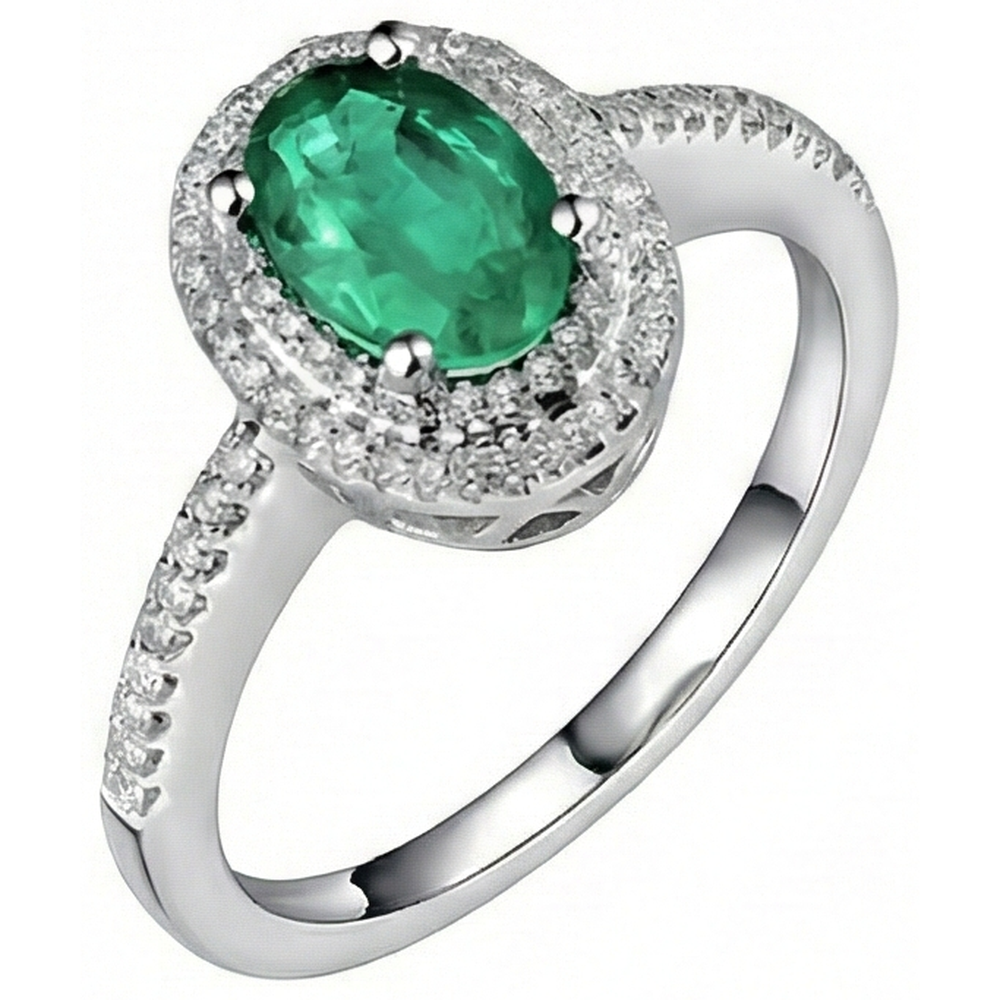 2.5 Ct Oval Cut Green Emerald GIA And Natural Earth Mined Diamond Wedding Ring White Gold 14K