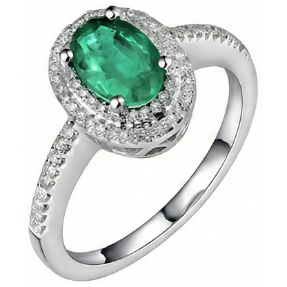 2.5 Ct Oval Cut Green Emerald GIA And Natural Earth Mined Diamond Wedding Ring White Gold 14K